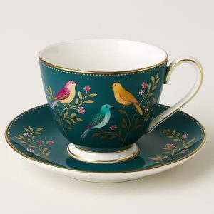 Sara Miller Chelsea Teacup & Saucer Set - 8oz Fine China, Vintage-Inspired Design