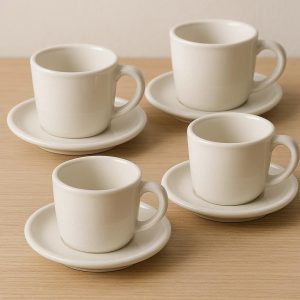4-Piece Ceramic Tea Cup Set - Classic White Porcelain, Durable & Oven-Safe