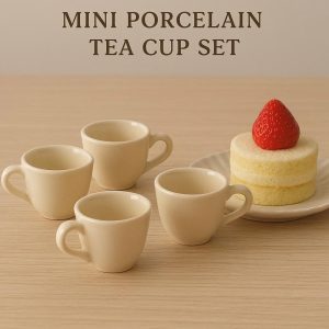 4-Piece Mini Porcelain Tea Cup Set - Cute & Compact, Perfect for Dessert Pairing