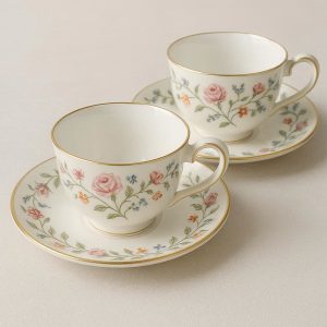 Tea Cup & Saucer Set of 2 - Delicate Hand-Painted Design, Great Gift Idea